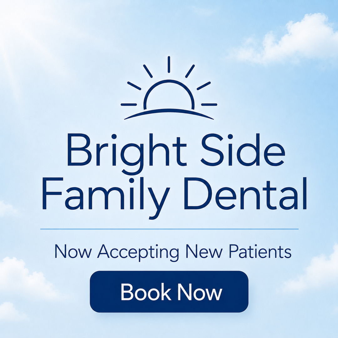 Bright Side Family Dental branded graphic with blues, whites, and a friendly smile mark.